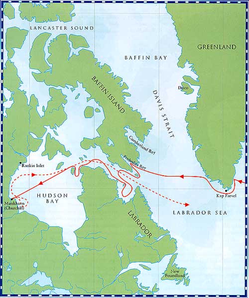 Jens Munk's travel route